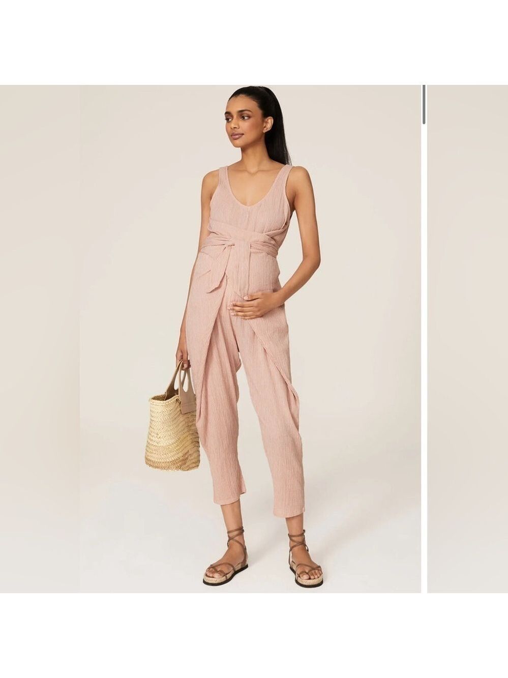 Hatch Pink Wrap Around Jumpsuit Pink Gingham Size XS
